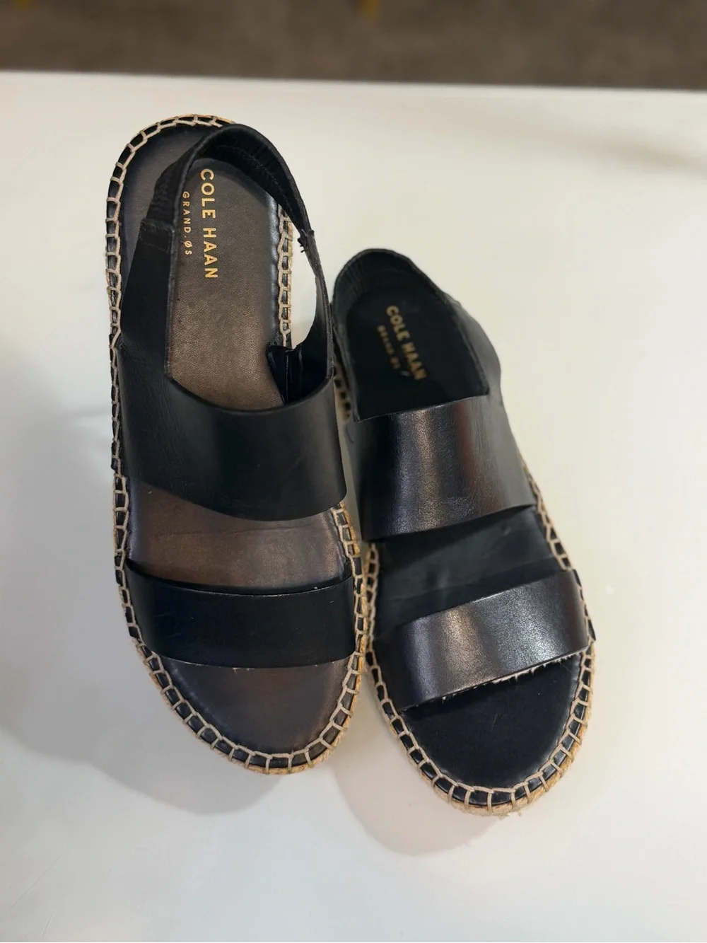 Cole Haan Cloudfeel Tilden Espadrille Sandals Black Leather Size 8